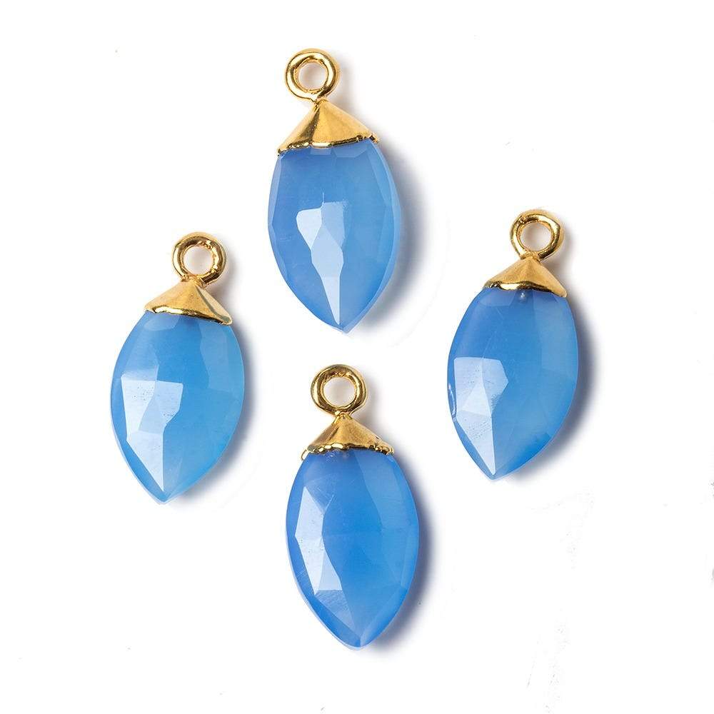 16x9mm Gold Leafed Santorini Blue Chalcedony Marquise Pendant 1 bead