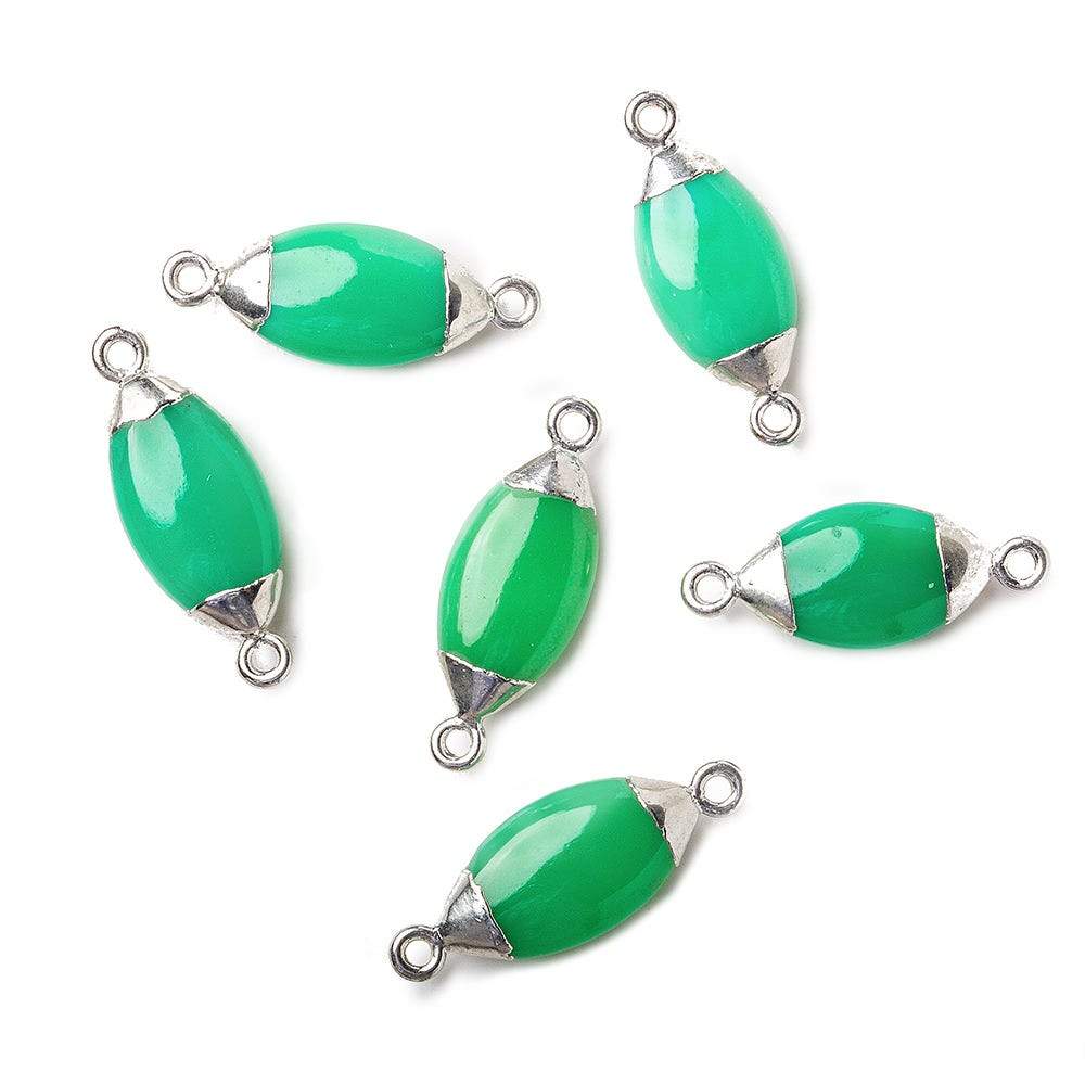 16x9mm Silver Leafed Green Chalcedony Marquise Connector 1 piece