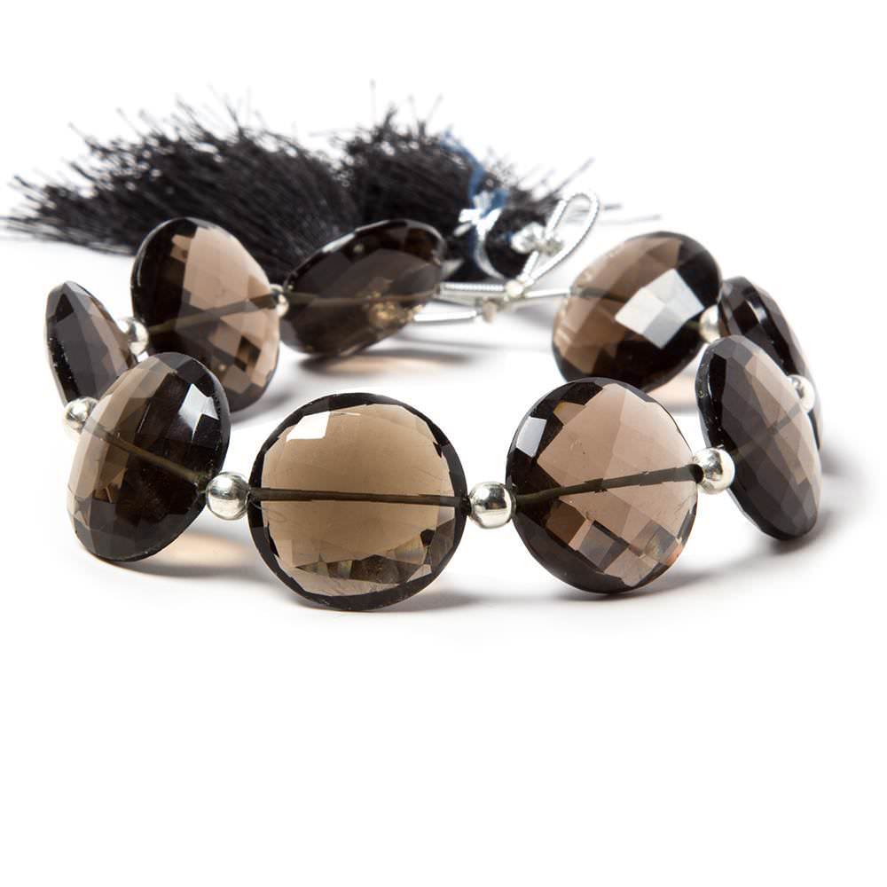 17-20mm Smoky Quartz faceted coin beads 7 inch 9 pieces