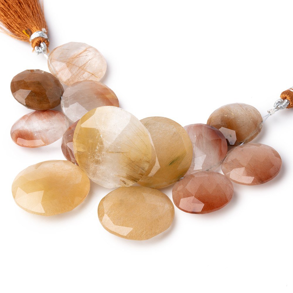 17-25mm Rutilated Quartz Top Drill Faceted Coin Beads 5 inch 13 pieces