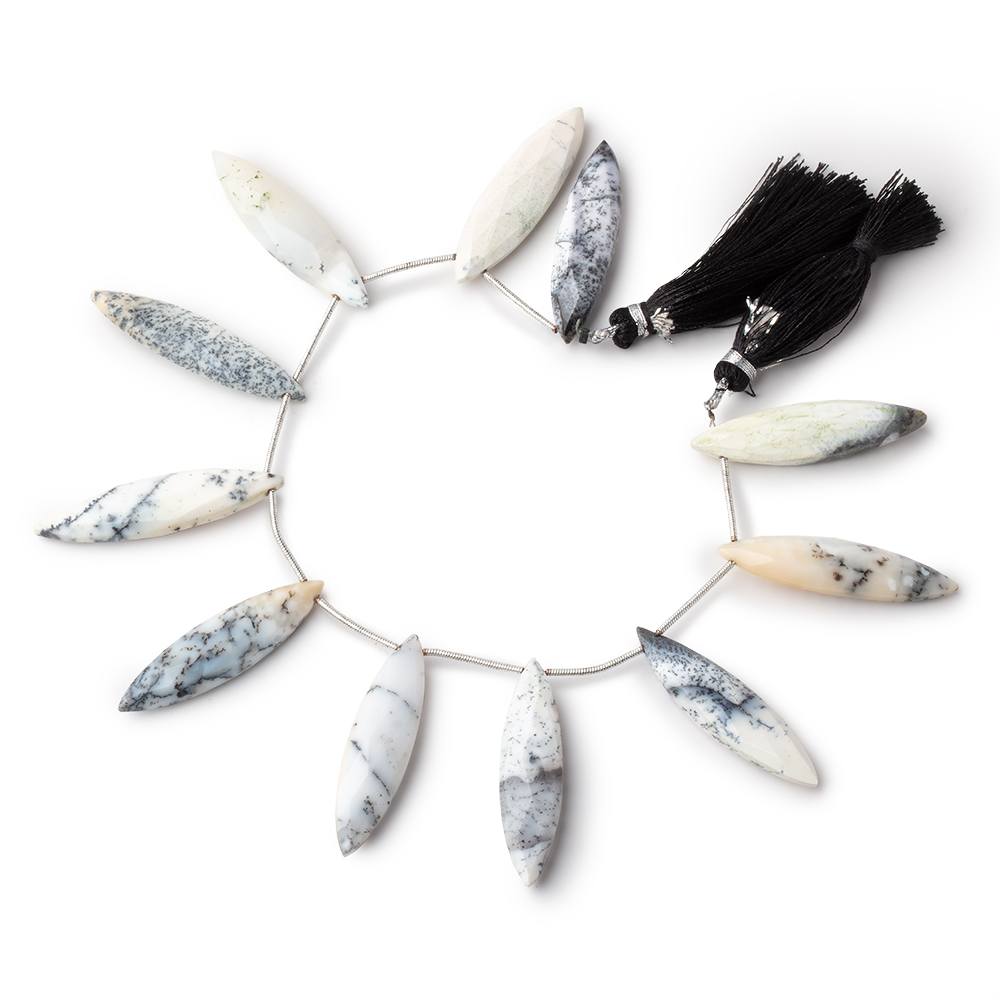 39x10mm Dendritic Opal Top Drilled Faceted Marquise 8 inch 10 beads AA