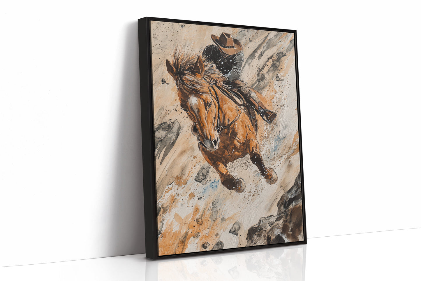 Downhill Cowboy Canvas – Western Action Horseback Painting