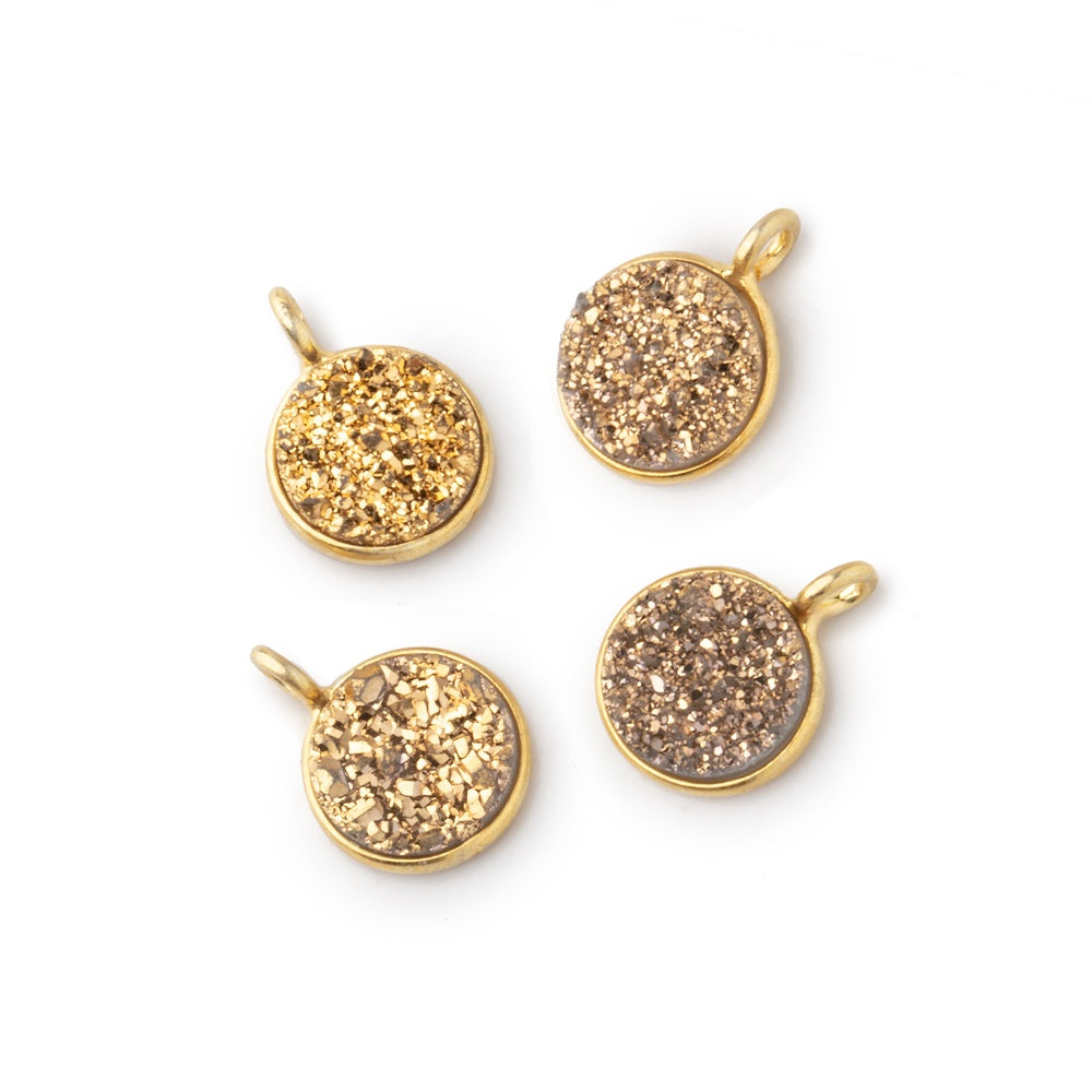 8mm Vermeil Bezel Gold Drusy Coin Pendant Set of 4 Pieces with side facing ring