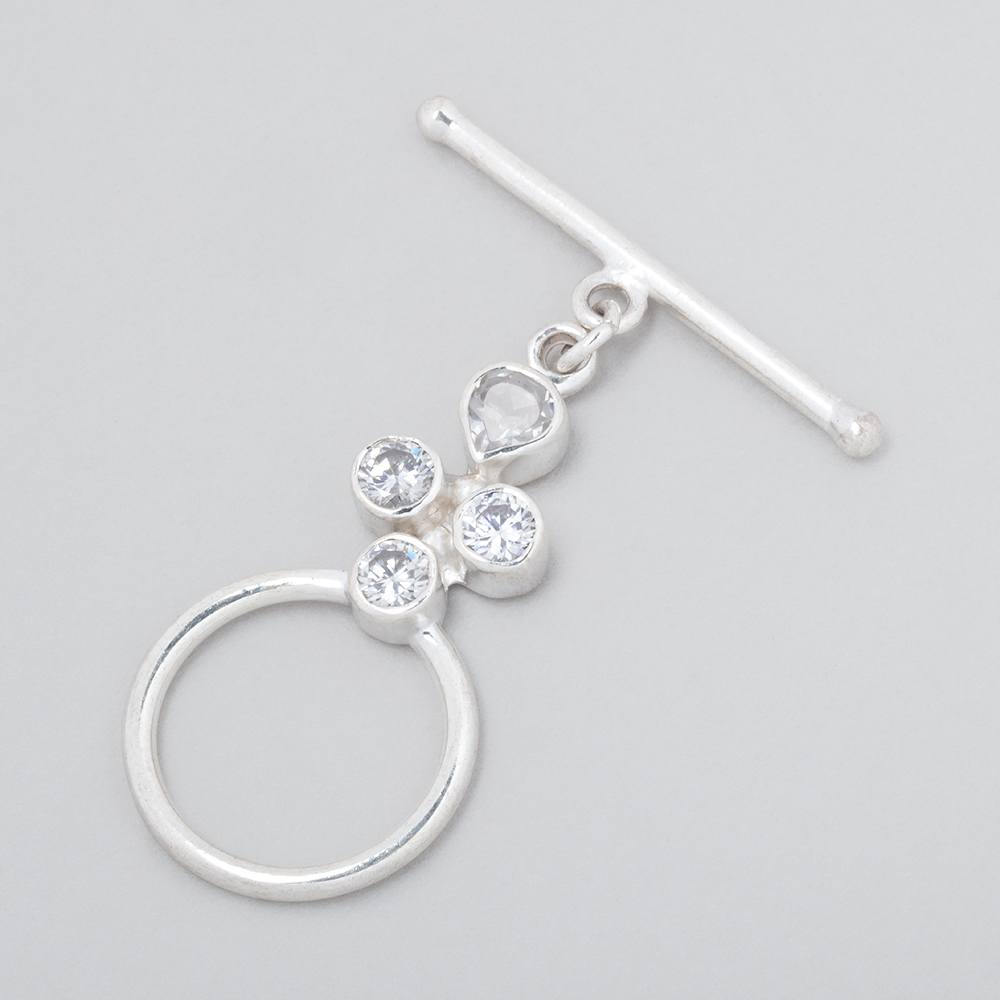 32x18mm Sterling Silver Bezel CZ Toggle 1 piece