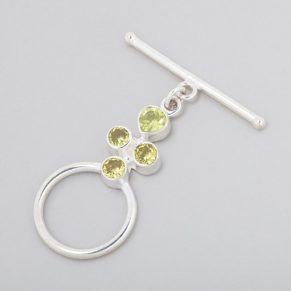 32x18mm Sterling Silver Bezel Yellow and Green CZ Toggle 1 piece