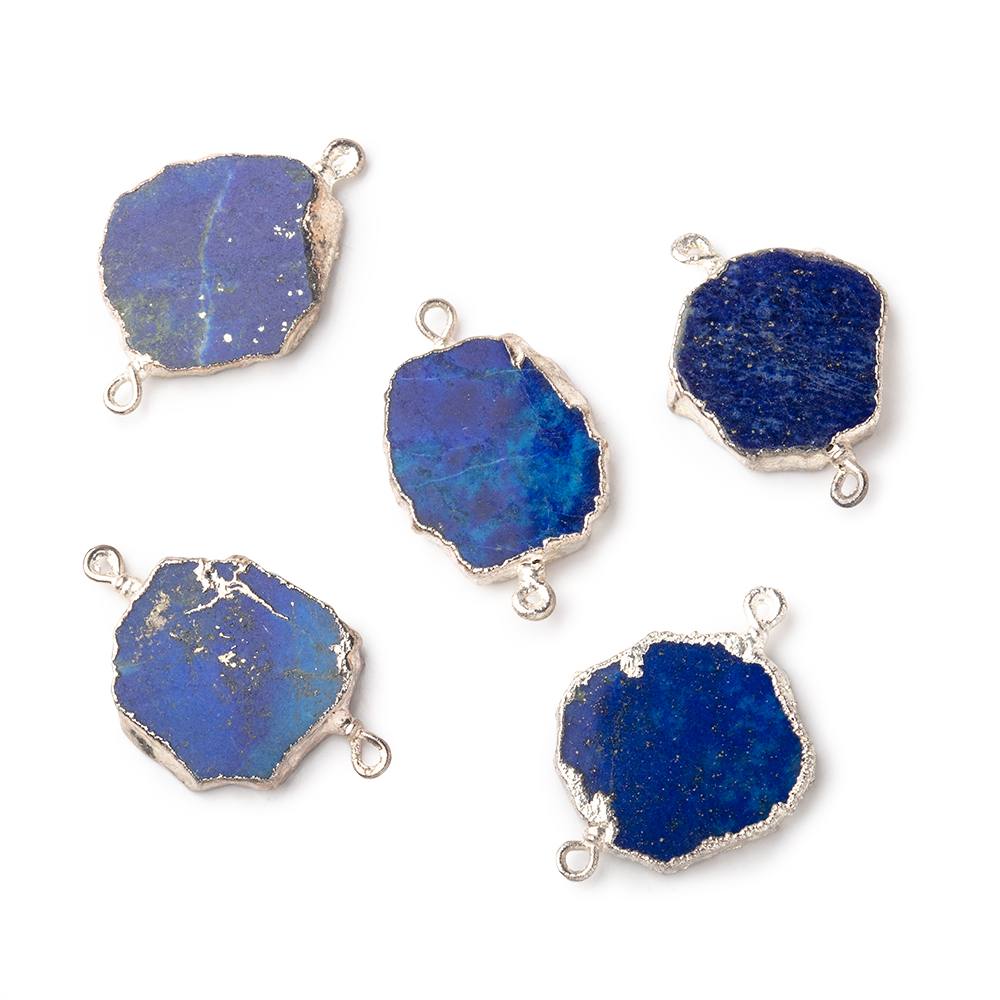 11-14mm Silver Leafed Lapis Lazuli Slice Connectors Set of 5