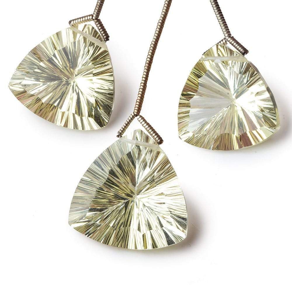 17mm-19.5mm Lemon Quartz Pavilion Concave Faceted Trillion Focal Beads Set of 3 AAA