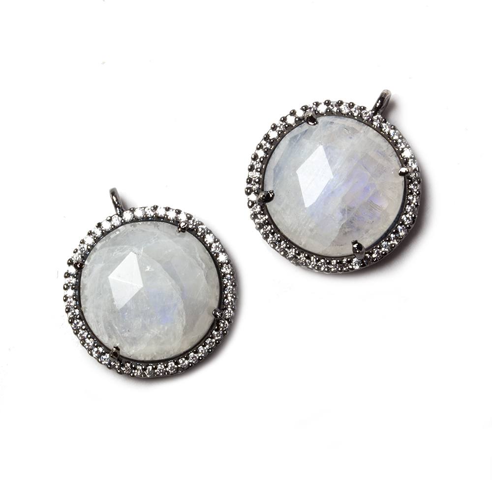 17mm Black Gold Bezel White CZ & Rainbow Moonstone Coin Pendant 1 pc