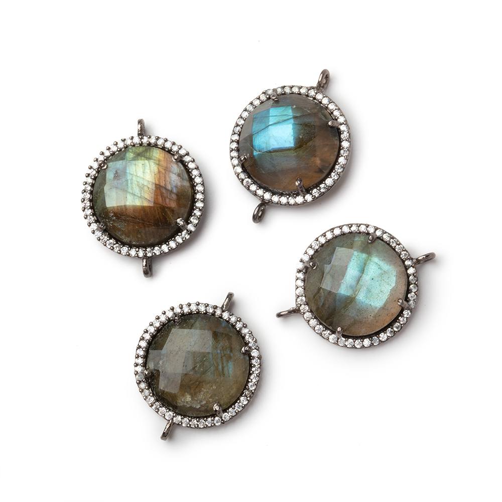 17mm Black Gold CZ Bezel Labradorite Coin Connector 1 Focal