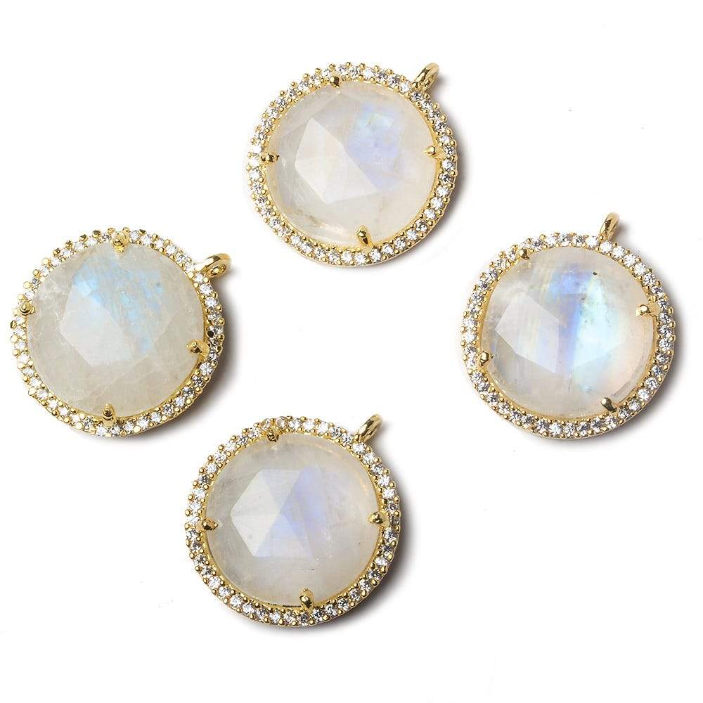 17mm Vermeil Bezel CZ and Rainbow Moonstone Coin Pendant 1 focal bead