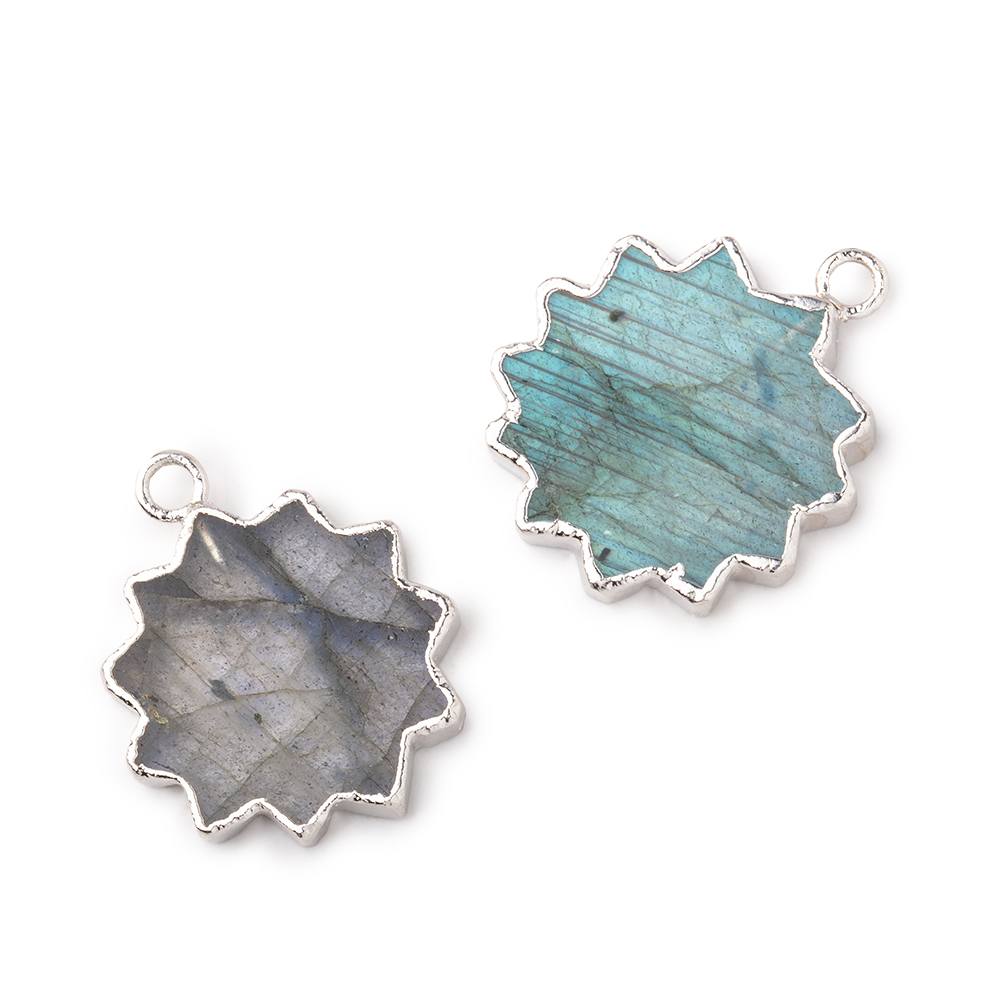 17mm Silver Leafed Labradorite Star Burst Focal Pendant 1 piece
