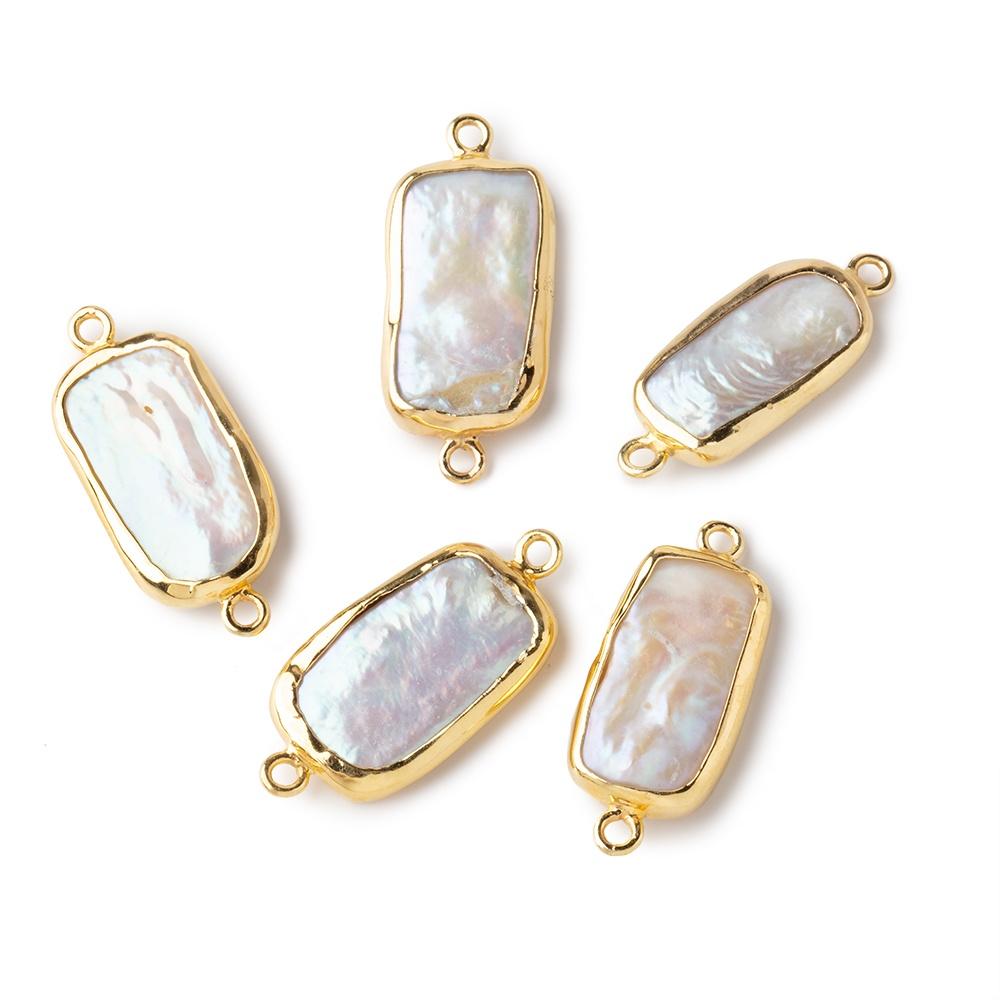 15x10mm Vermeil Bezel Rosé White Rectangle Pearl Connector 1 piece