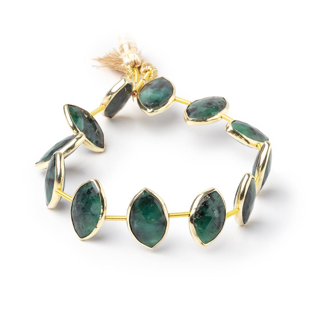 17x11mm Vermeil Bezel Emerald Faceted Marquise Strand 11 Beads