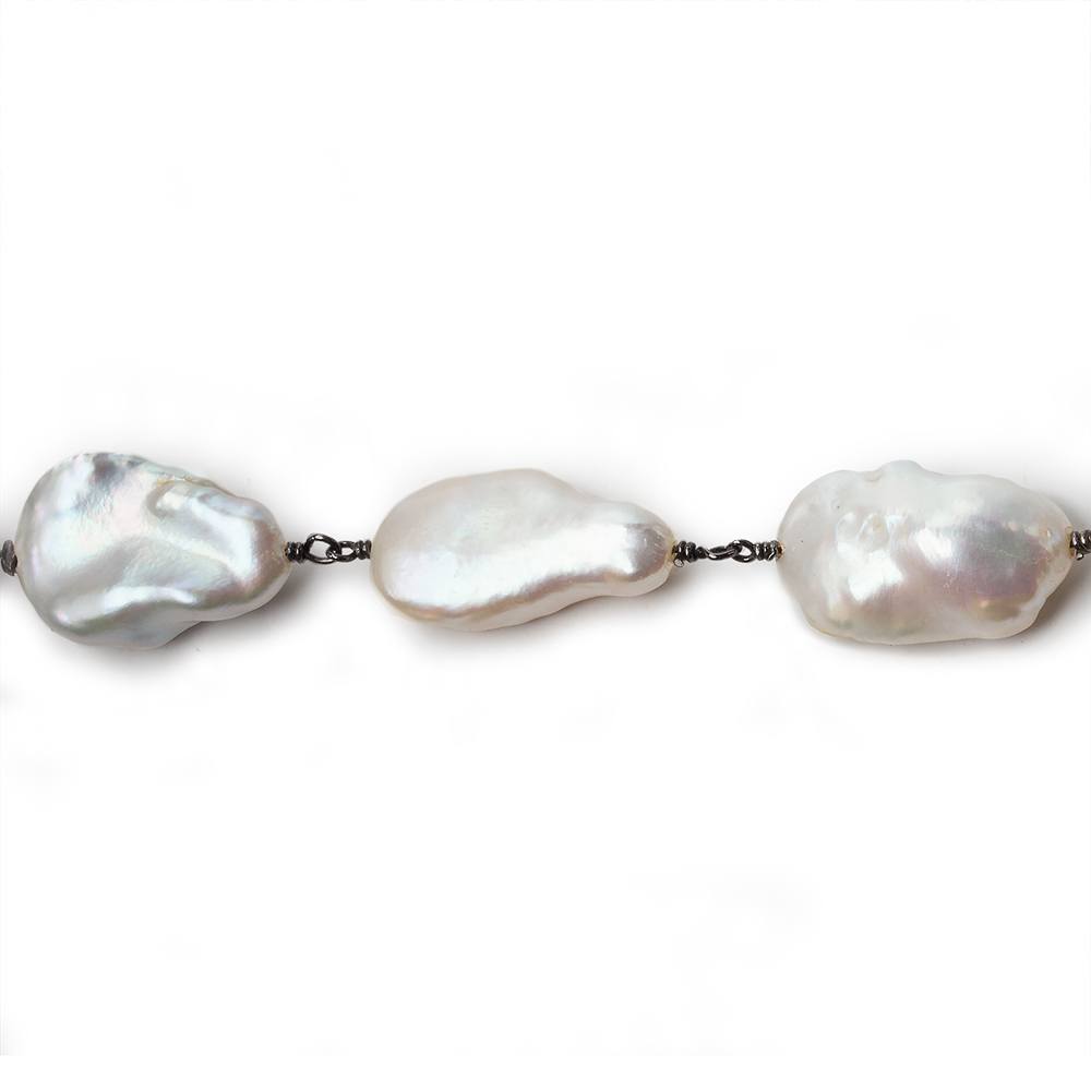 17x12-19x14mm Off White Keshi Pearl Black Gold .925 Silver Chain 2.5ft