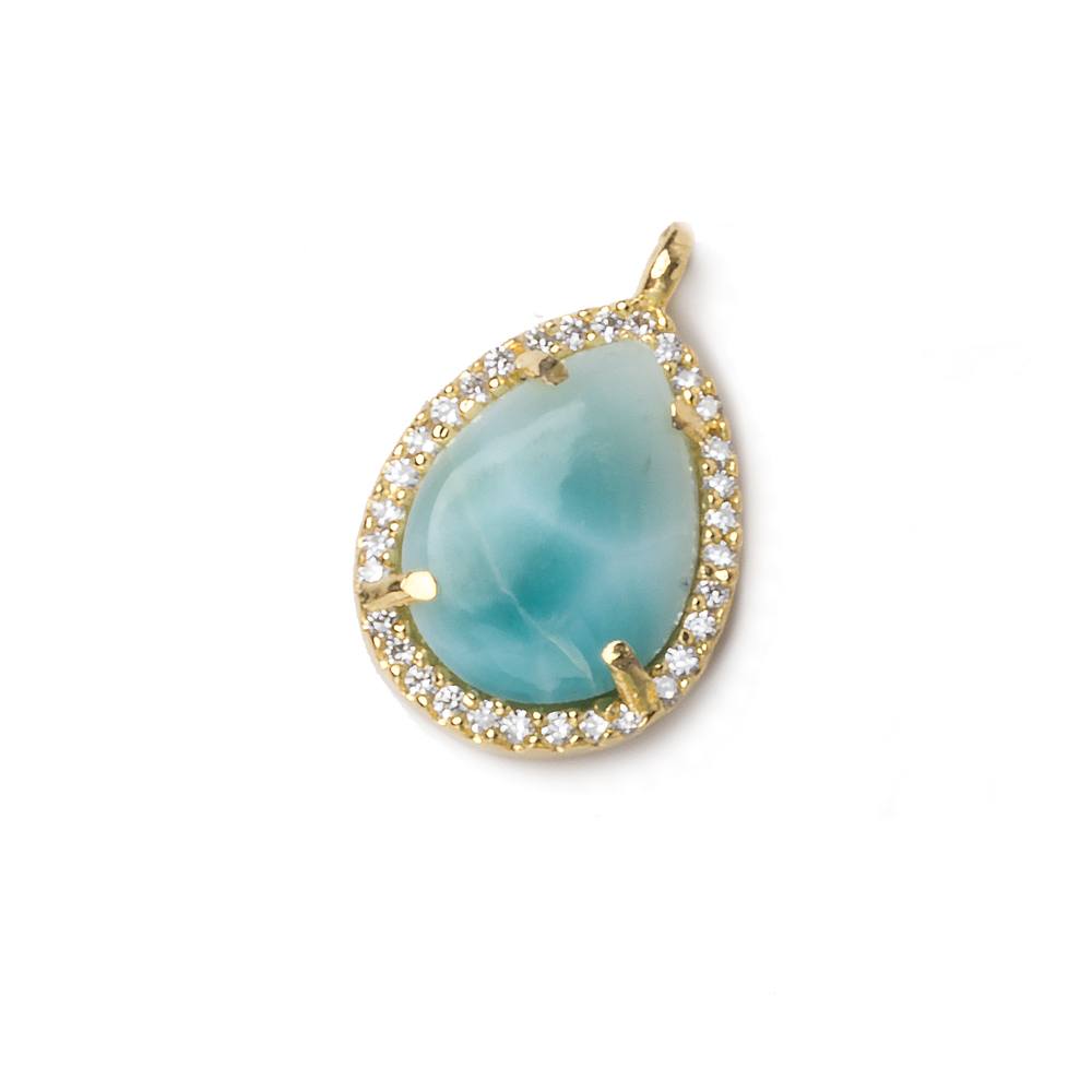 17x13.5mm Gold Bezel White CZ and Larimar Pear Pendant 1 focal piece