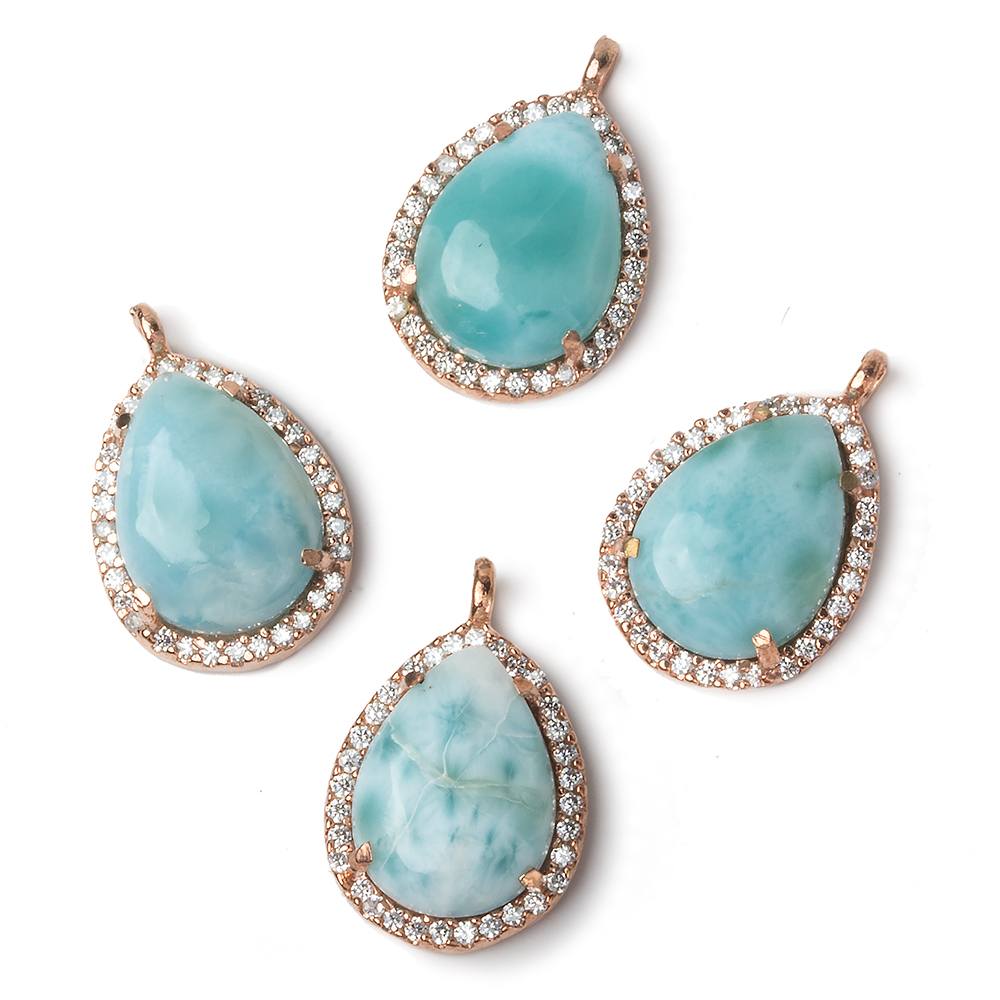 17x13.5mm Rose Gold Bezel White CZ and Larimar Pear Pendant 1 focal piece
