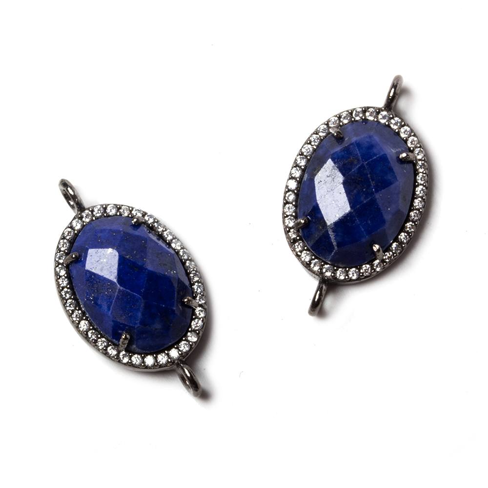 17x13mm Black Gold Bezeled White CZ & Lapis Lazuli Oval Connector 1 pc