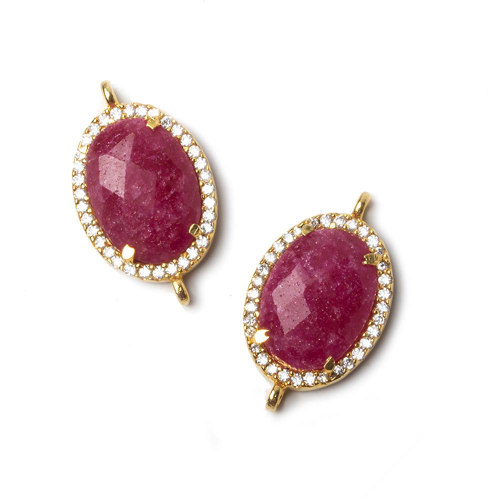 17x13mm Vermeil Bezeled CZ & Ruby Oval Connector 1 pc