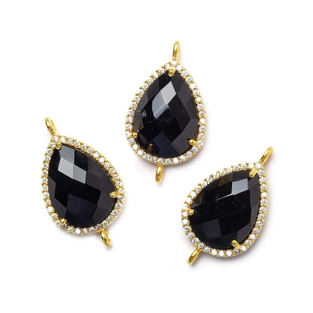 17x13mm Vermeil Bezeled White CZ and Black Chalcedony Pear Connector 1 piece