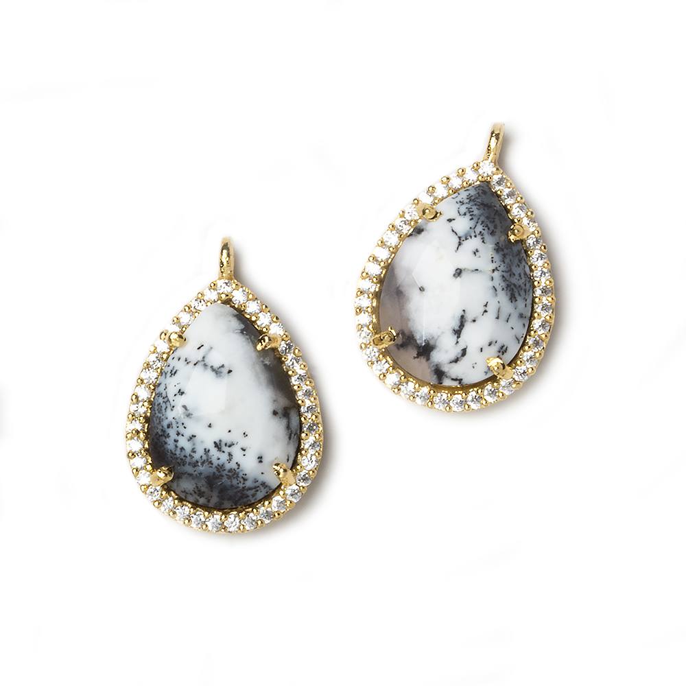 17x13mm Vermeil Bezeled White CZ and Dendritic Opal Pear Pendant 1 piece