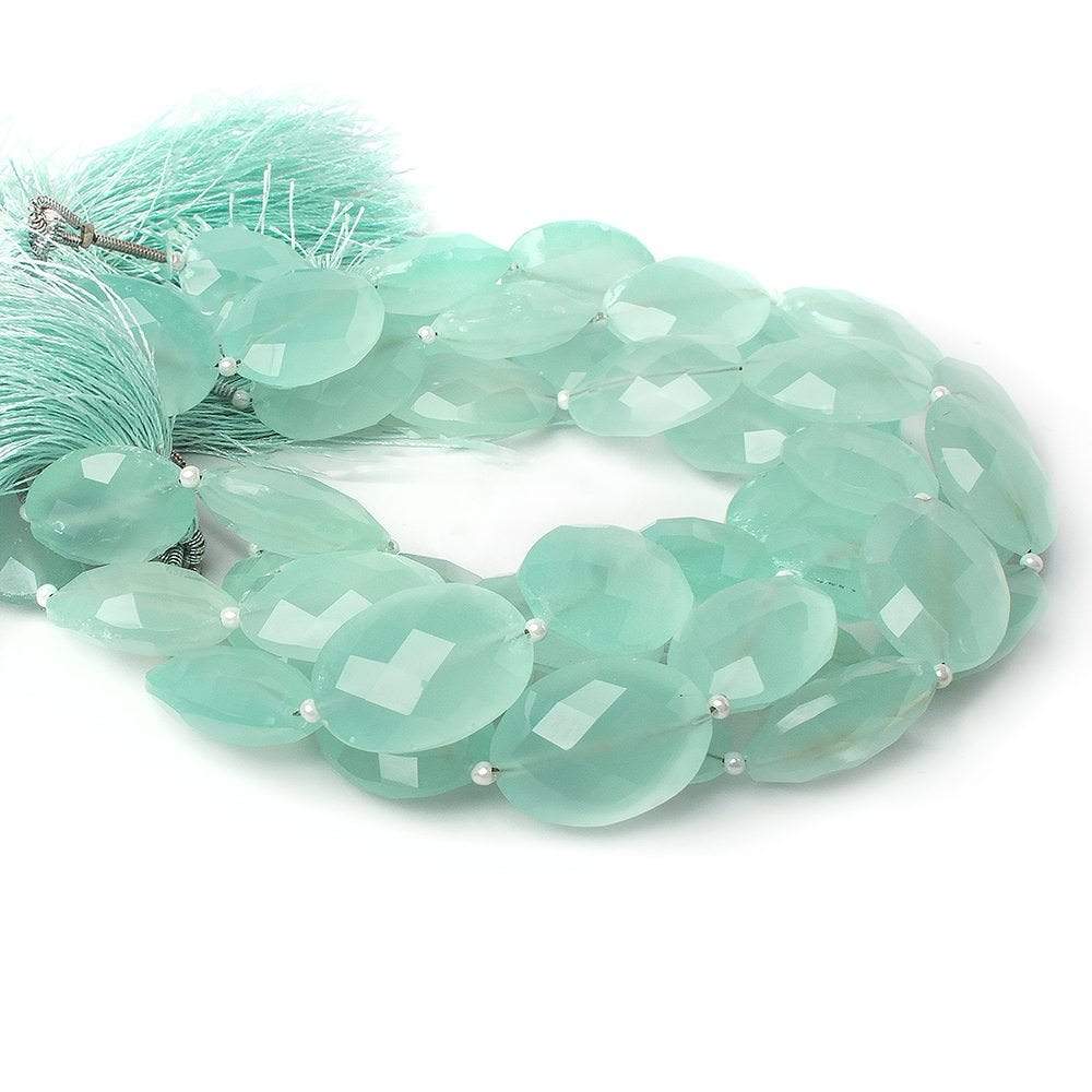 17x13mm SeaGreen Chalcedony straight drilled faceted oval beads 8 inch 11 pieces A