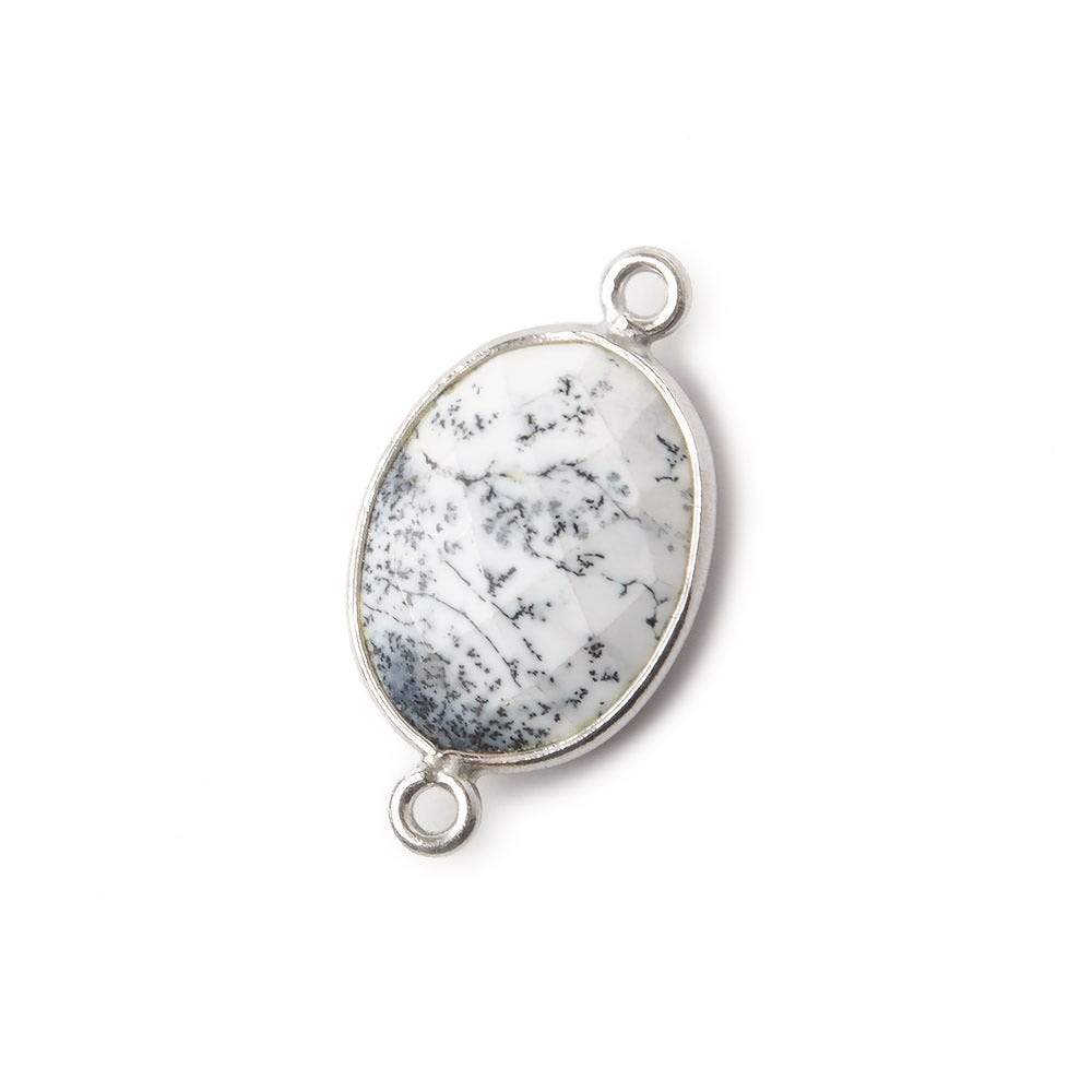 17x13mm Silver .925 Bezel Dendritic Opal Opaque Faceted Oval Connector 1 piece