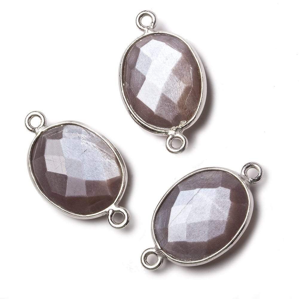 17x13mm Silver Bezel Chocolate Moonstone Faceted Oval Connector 1 piece