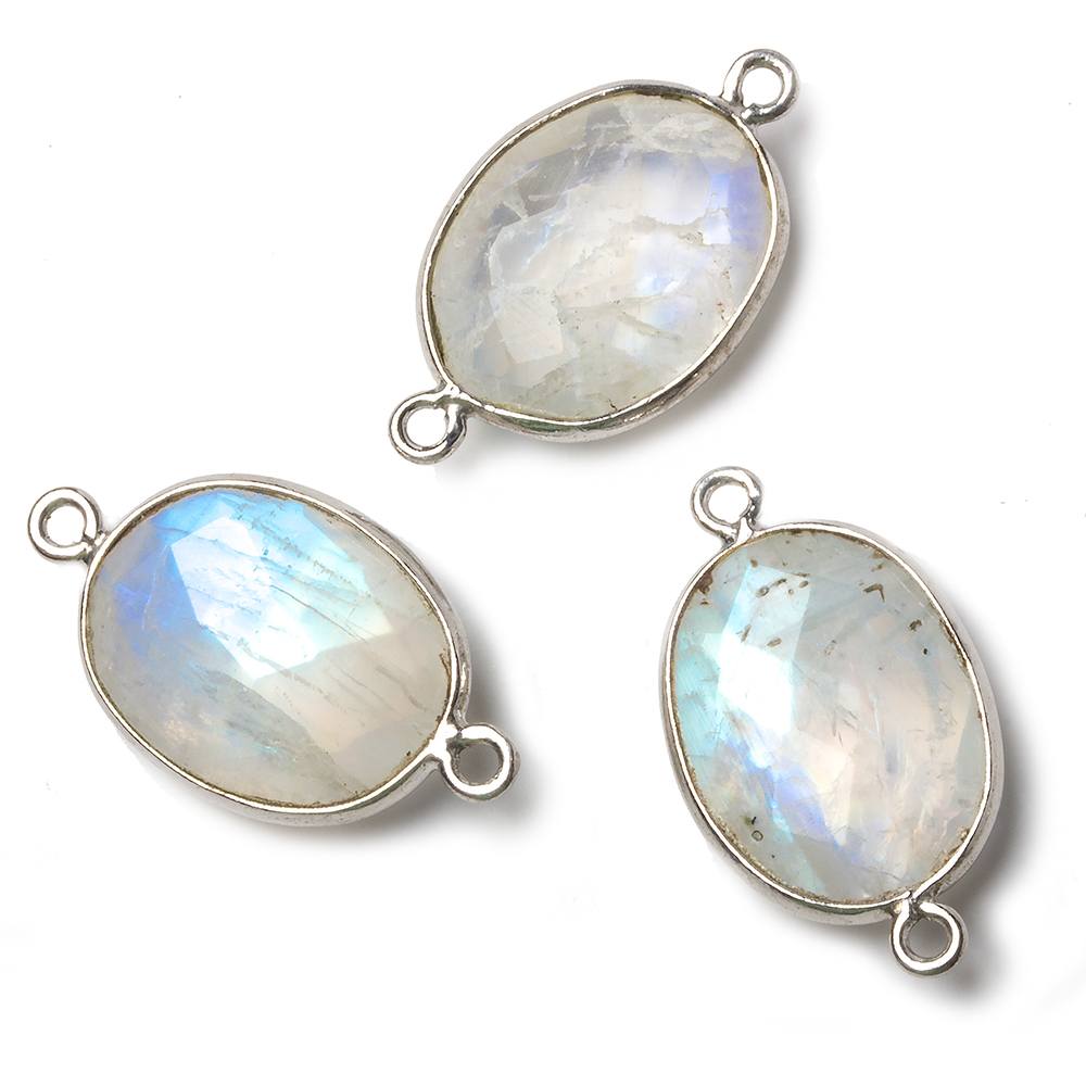 17x13mm Silver Bezel Rainbow Moonstone Faceted Oval Connector 1 piece