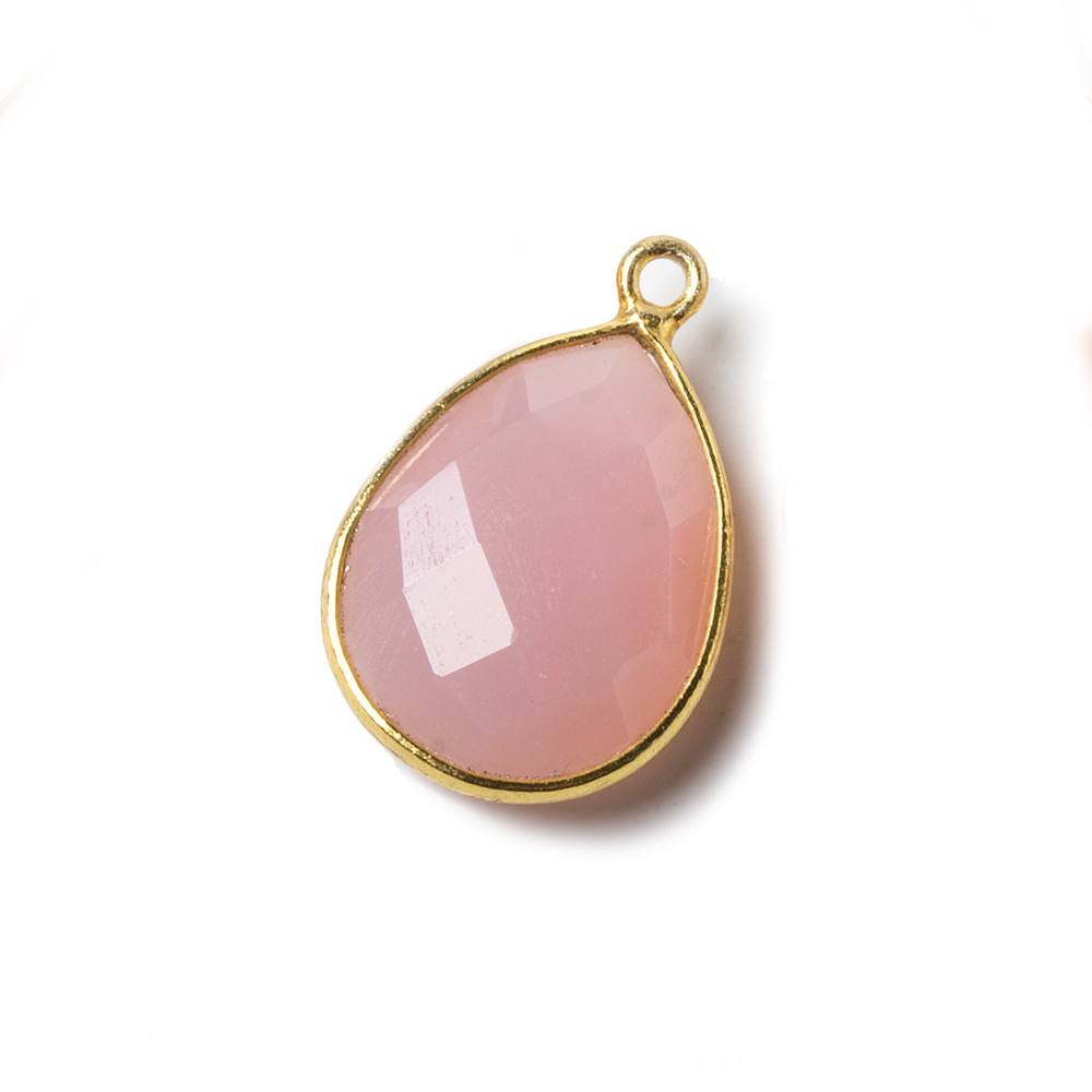 17x13mm Vermeil Bezel Petal Pink Chalcedony Pear Focal Pendant 1 piece
