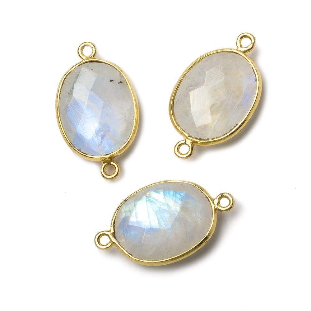 17x13mm Vermeil Bezel Rainbow Moonstone Faceted Oval Connector 1 piece