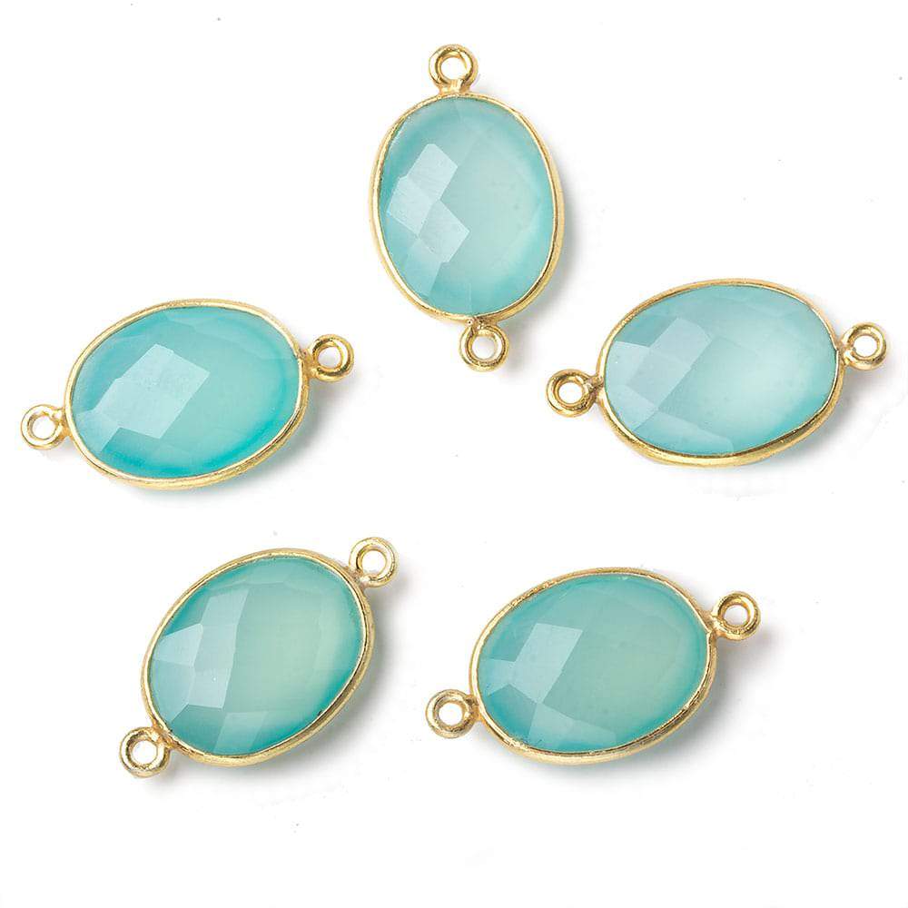 17x13mm Vermeil Bezel Sea Chalcedony Faceted Oval Connector 1 piece