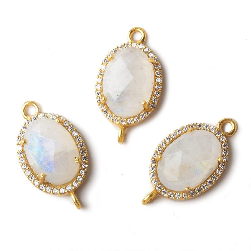 17x13mm Vermeil CZ Bezel Rainbow Moonstone Oval Connector 1 piece