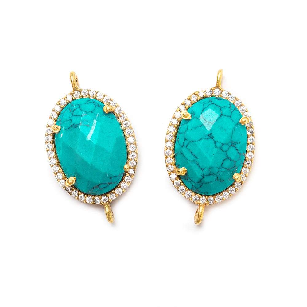 17x14mm Gold Bezel White CZ & Synthetic Turquoise Oval Connector 1 piece