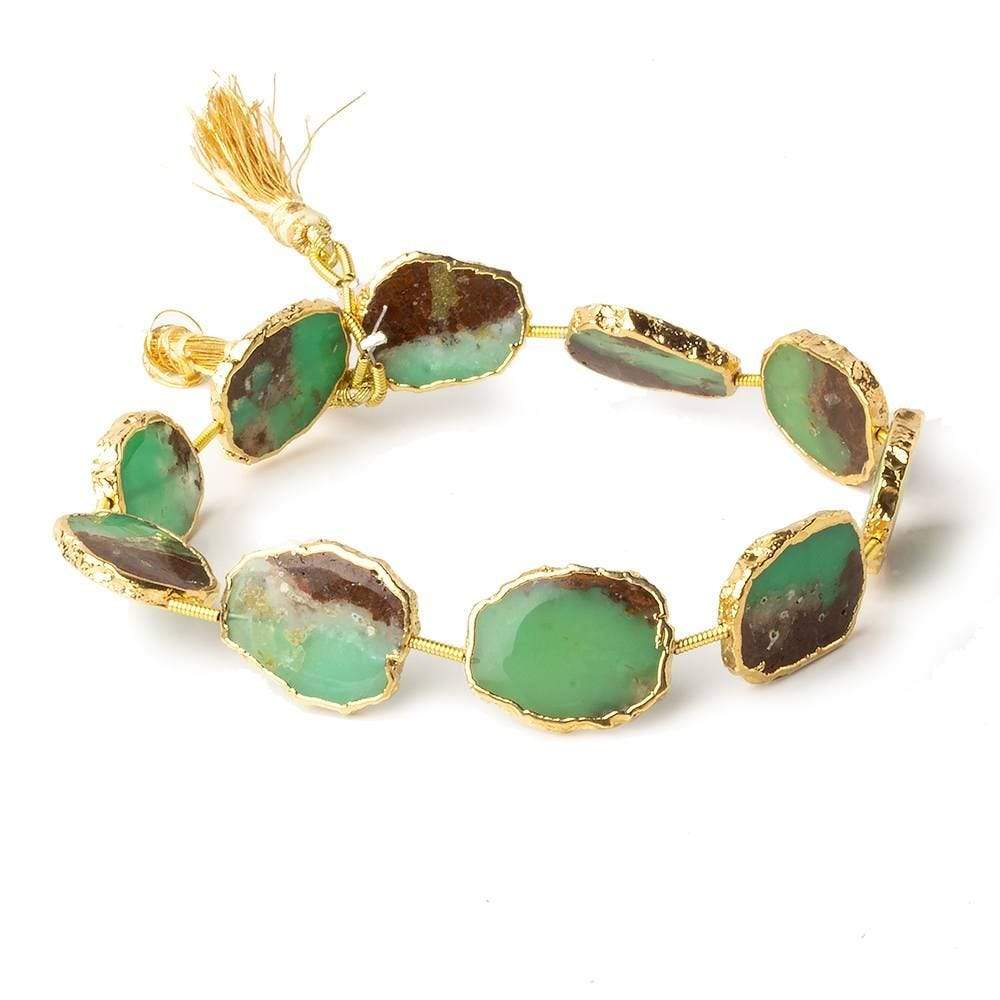 17x14mm Gold Leaf Chrysoprase & Matrix Slice Beads 9 pieces