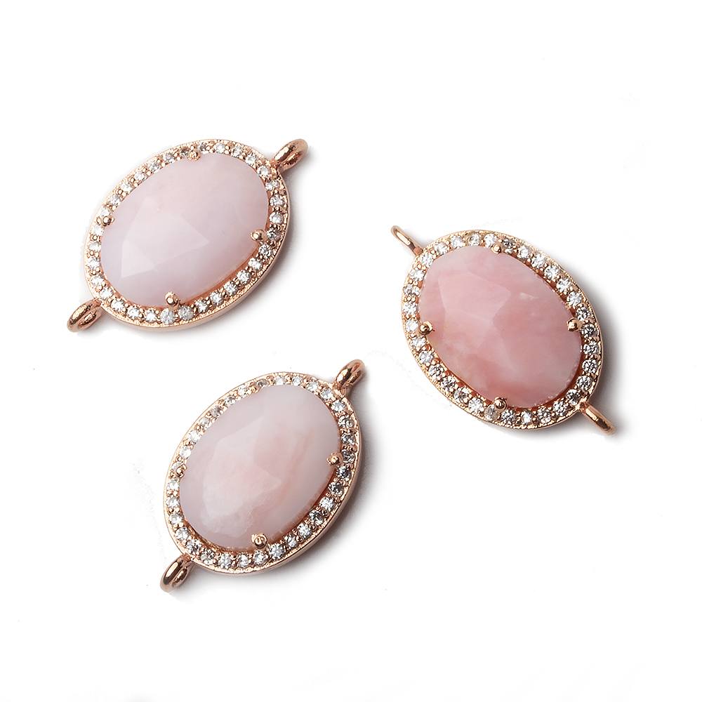 17x14mm Rose Gold CZ Bezel Pink Peruvian Opal Oval Connector 1 piece