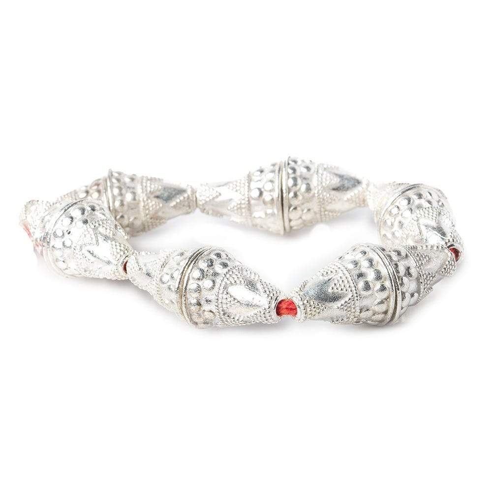 17x15mm Sterling Silver Plated Copper Cone with Large and Small Miligrain Pyramid 8 inch 12 pcs