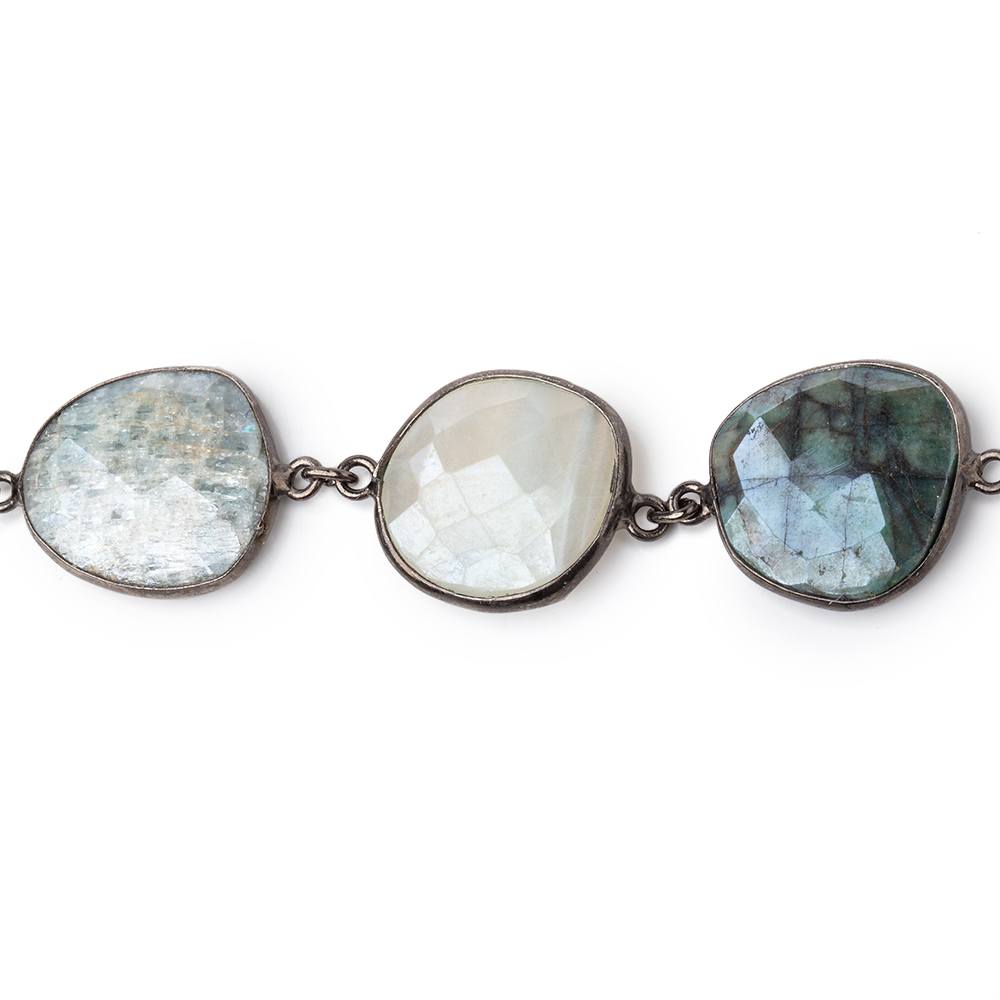 17x17-21x16mm Mystic Multi Gem Nuggets Black Gold over .925 Bezeled Chain