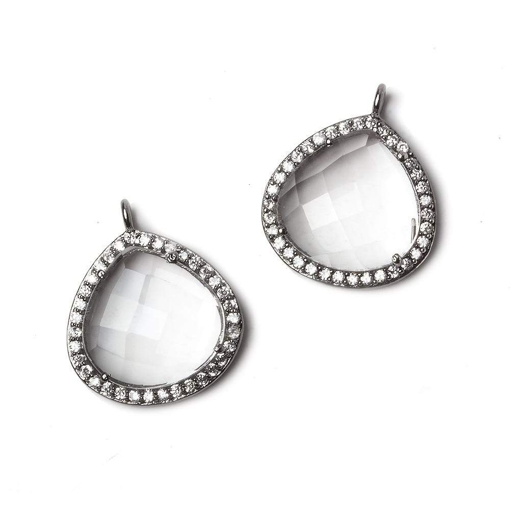 17x17mm Black Gold Bezeled CZ & Crystal Quartz Heart Pendant 1 piece