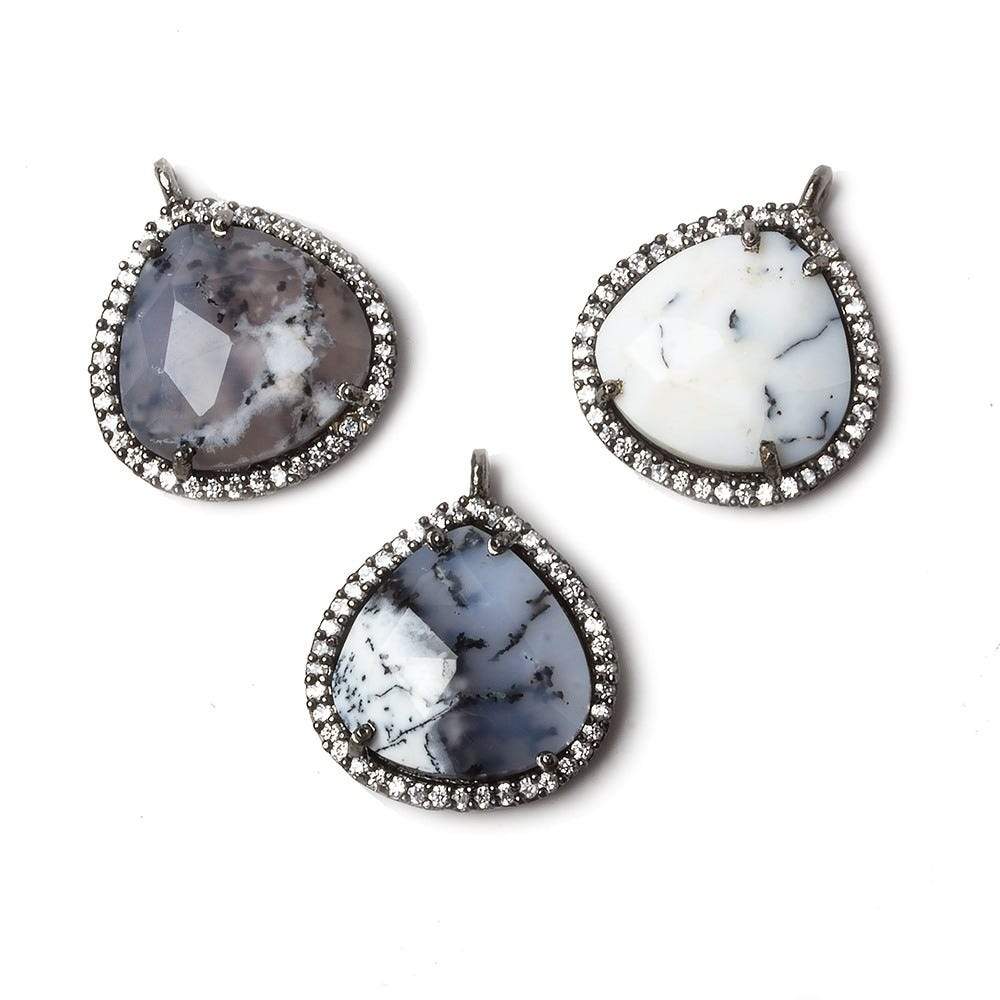 17x17mm Black Gold Bezeled CZ & Dendritic Opal Heart Pendant 1 piece