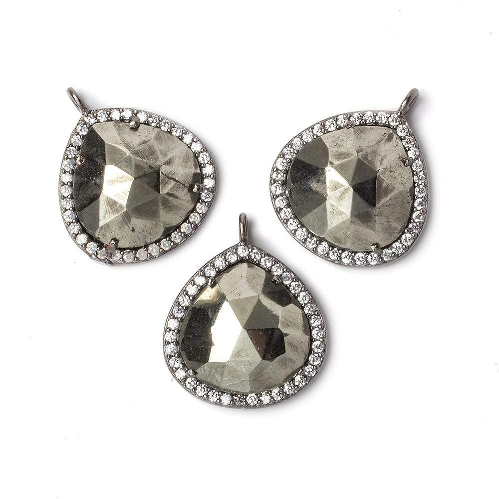 17x17mm Black Gold Bezeled CZ & Pyrite Heart Pendant 1 piece