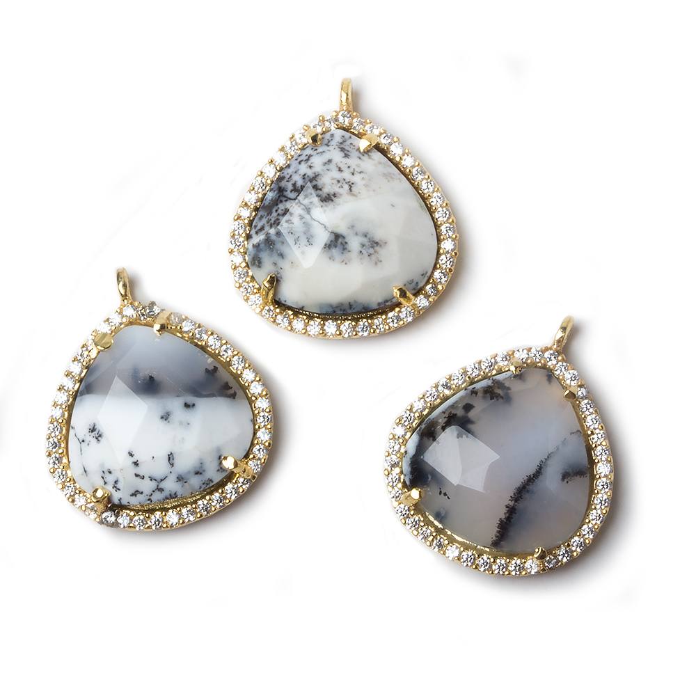 17x17mm Vermeil Bezeled CZ & Dendritic Opal Heart Pendant 1 piece