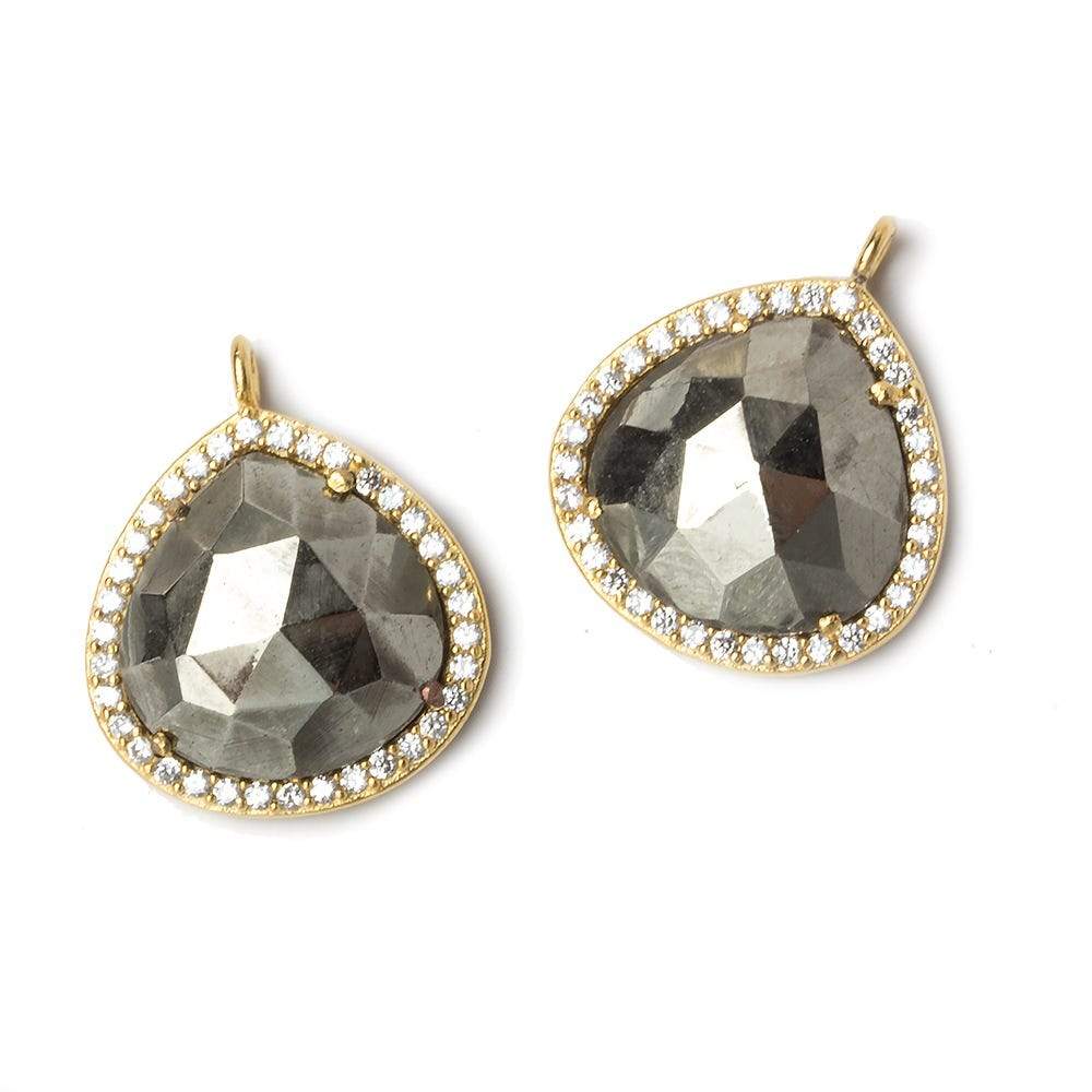 17x17mm Vermeil Bezeled CZ & Pyrite Heart Pendant 1 piece