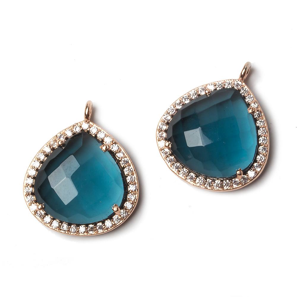 17x17mm Rose Gold Bezeled CZ & London Blue Quartz Heart Pendant 1 piece