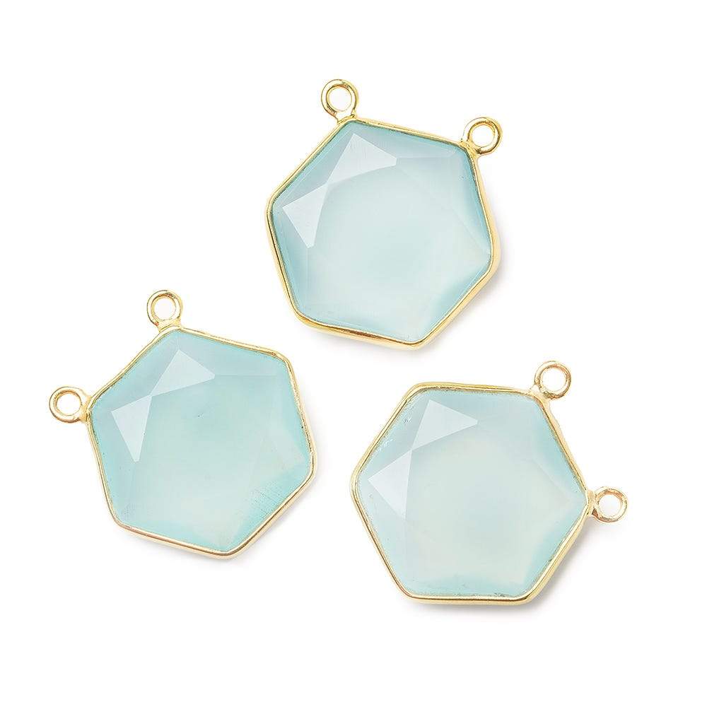 17x17mm Vermeil Bezel Sea Green Chalcedony Hexagon Connector 1 piece