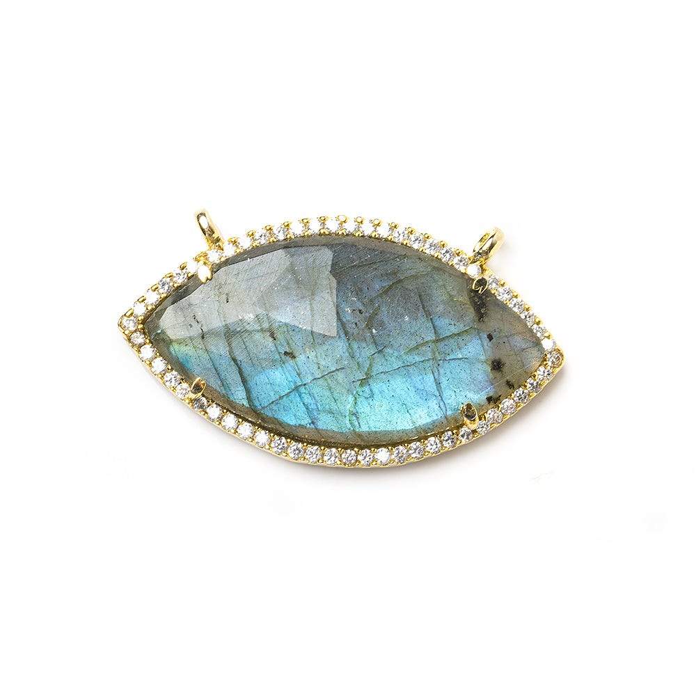 17x33mm Vermeil Bezel CZ & Labradorite Marquise East West Connector