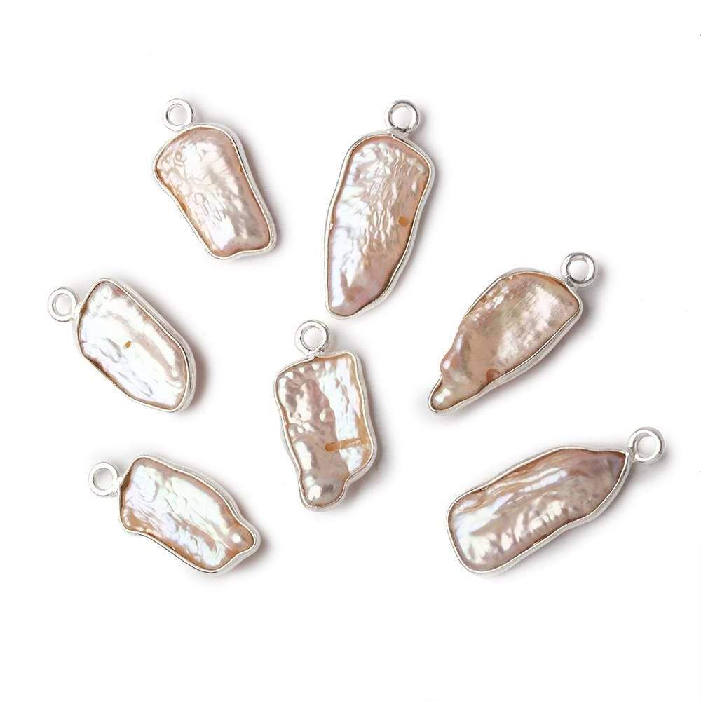 17x9mm Silver Bezeled Off White Biwa Pearl Pendant 1 piece