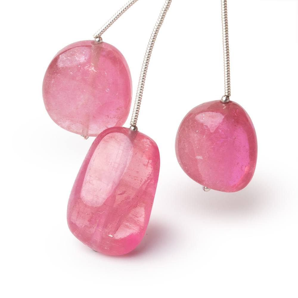 18-23mm Rubellite Tourmaline Plain Nugget Focal Beads Set of 3 AA