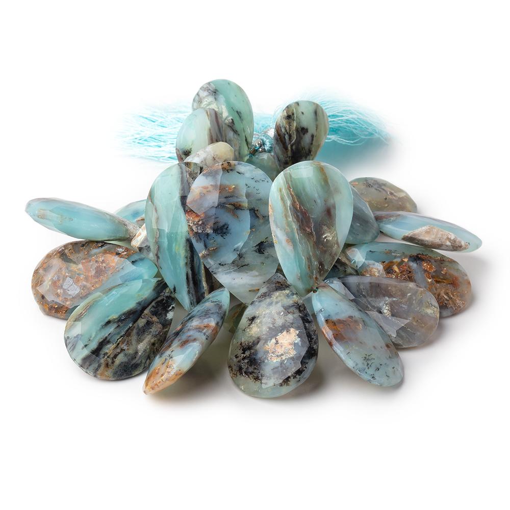 18-40mm Blue Peruvian Opal Faceted Pear Beads 7.5 inch 29 pieces AA