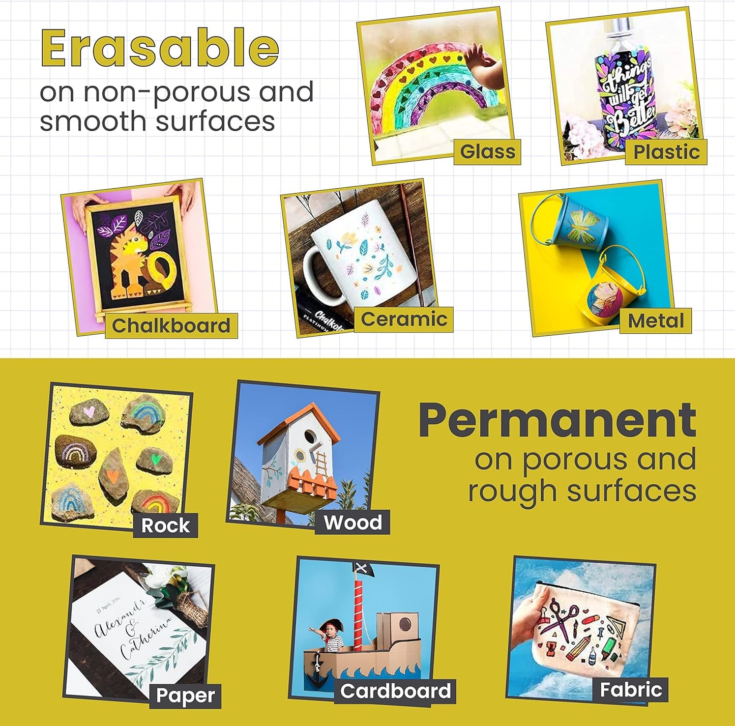 Metallic Chalk Markers (2 Pack) Liquid Chalk Pens for Blackboards, Chalkboard, Bistro Menu, Window Markers for Cars - Wet Wipe Erasable - 15Mm Jumbo Nib