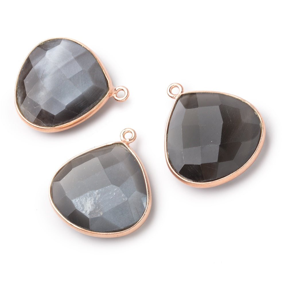 22mm Rose Gold .925 Bezel Platinum Grey Moonstone Heart Pendant 1 piece